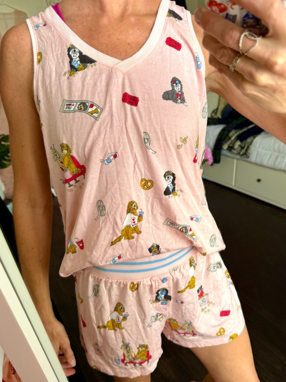 P.J. Salvage Pink Printed Tank & Short Sleep Set Dog Movie Night Playful Print